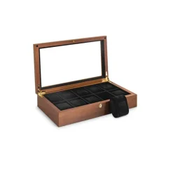 BOITE A MONTRE, Coffret 10 montres couvercle avec fenêtre placage en noyer mat309368<Beco Hot