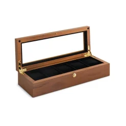 BOITE A MONTRE, Coffret 5 montres couvercle avec fenêtre placage en noyer mat309366<Beco Sale
