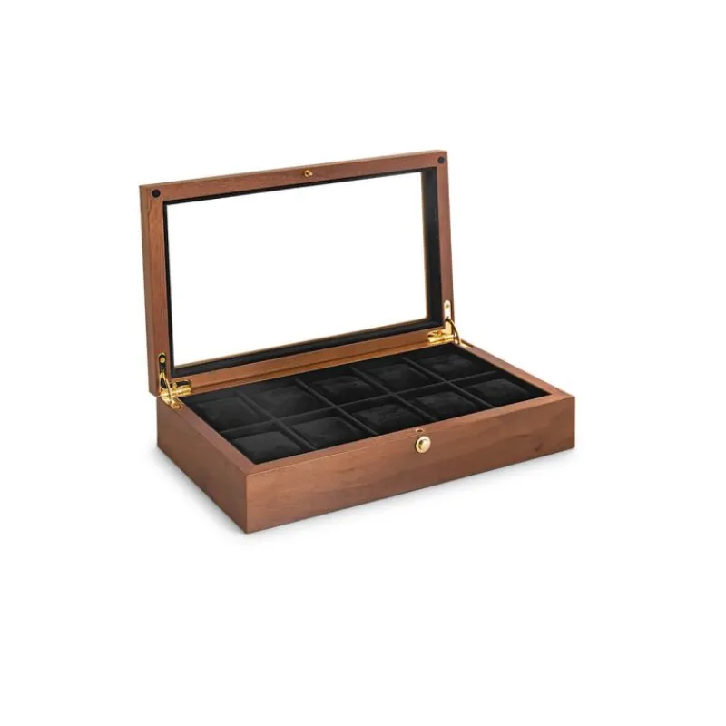 BOITE A MONTRE, Coffret 10 montres couvercle avec fenêtre placage en noyer mat309368<Beco Hot