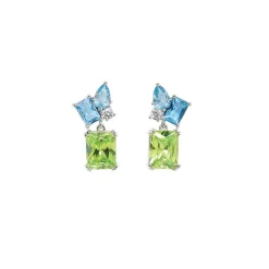 Boucle d'oreille Argent Rhodié - Oxyde de Zirconium vert bleu blanc 602623<GO Mademoiselle Discount