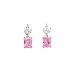 Boucle d'oreille Argent Rhodié - Oxyde de Zirconium rose et blanc 602616<GO Mademoiselle Hot