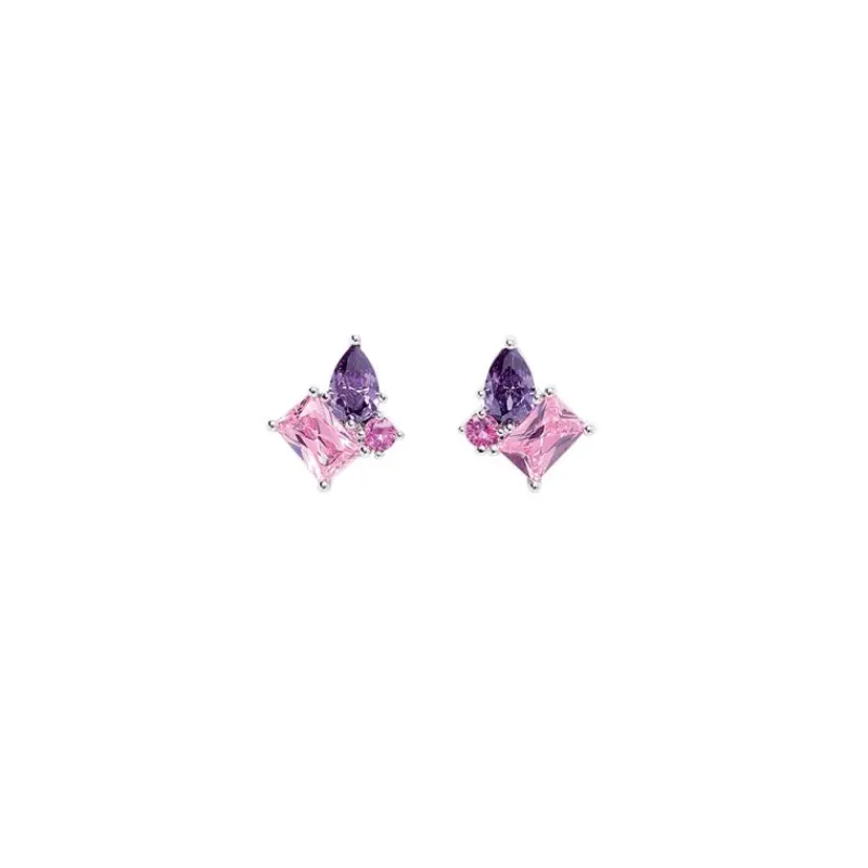 Boucle d'oreille Argent Rhodié - Oxyde de Zirconium violet et rose 602625<GO Mademoiselle New