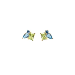 Boucle d'oreille Plaqué or - Oxyde de Zirconium vert et bleu 606635<GO Mademoiselle Clearance