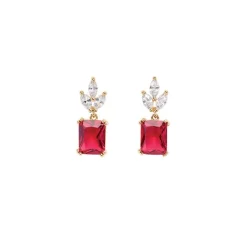 Boucle d'oreille Plaqué or - Oxyde de Zirconium Fuschia et blanc 606630<GO Mademoiselle Clearance