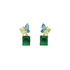 Boucle d'oreille Plaqué or - Oxyde de Zirconium Vert et bleu 606629<GO Mademoiselle Fashion