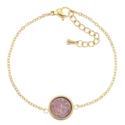 Bracelet acier doré pierre rose au centre608341<GO Mademoiselle Discount
