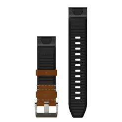 Bracelet de montre MARQ QuickFit 22mm Bracelet hybride en cuir/caoutchouc FKM marron/noir avec boucle argent010-13225-08<Garmin Online