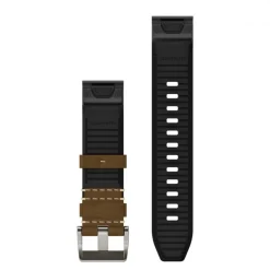 Bracelet de montre MARQ QuickFit 22mm Bracelet hybride en cuir/caoutchouc FKM toundra/noir avec boucle argent010-13225-07<Garmin Best