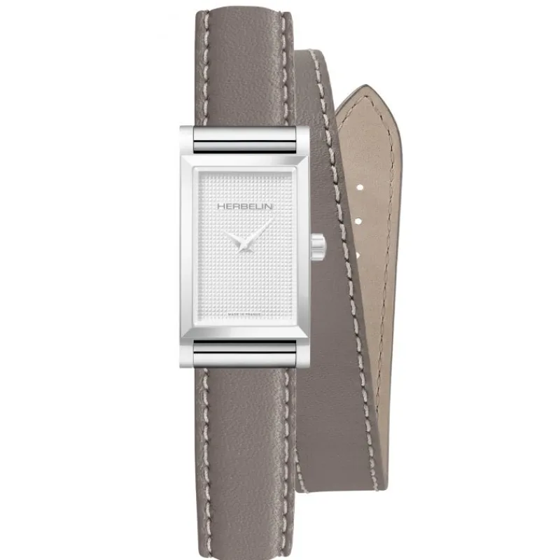Bracelet Antares interchangeableacier double tour veau gris moyen BRAC17048A92<Herbelin Discount