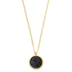Collier acier doré pendentif pierre noire608339<GO Mademoiselle Hot