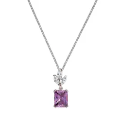 Collier Argent Rhodié - Oxyde de Zirconium Violet et Blanc 600108<GO Mademoiselle Clearance