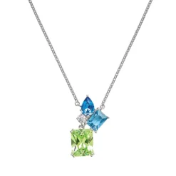 Collier Argent Rhodié - Oxyde de Zirconium Vert bleu blanc 600117<GO Mademoiselle Online