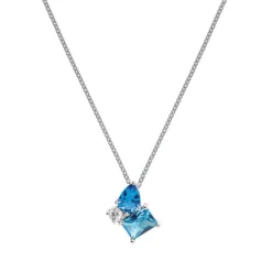 Collier Argent Rhodié - Oxyde de Zirconium bleu et blanc 600116<GO Mademoiselle Outlet