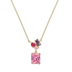 Collier Plaqué or - Oxyde de Zirconium violet rose fuschia 604119<GO Mademoiselle Discount