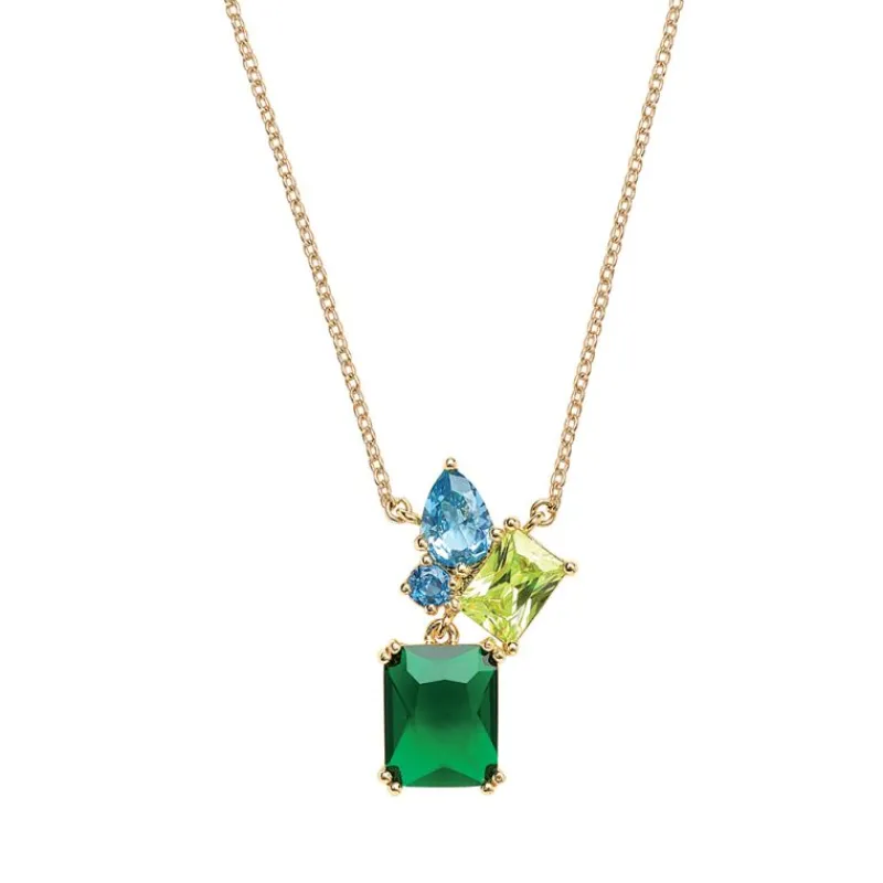 Collier Plaqué or - Oxyde de Zirconium vert et bleu 604115<GO Mademoiselle Discount