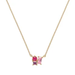 Collier Plaqué or - Oxyde de Zirconium violet rose fuschia 604112<GO Mademoiselle Sale