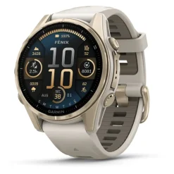 Fenix 8 Amoled 43mm Verre Sapphire lunette Soft Gold bracelet gris cendré010-02903-11<Garmin Best