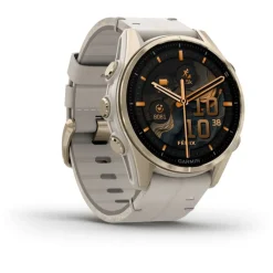 Fenix 8 Amoled 43mm Verre Sapphire lunette Soft Gold bracelet cuir beige crème + silicone gris cendré010-02903-40<Garmin Fashion