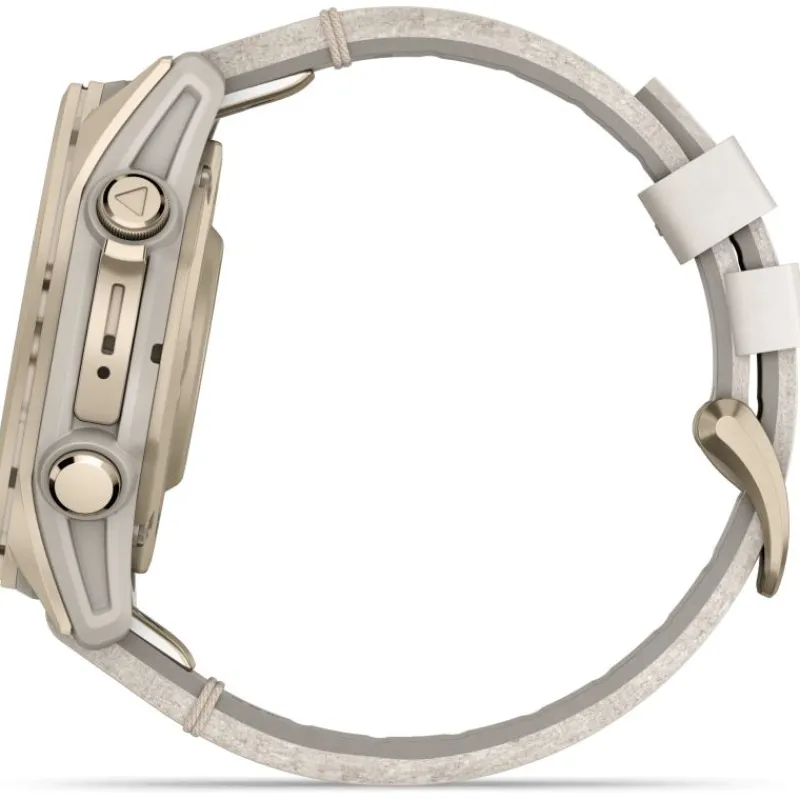 Fenix 8 Amoled 43mm Verre Sapphire lunette Soft Gold bracelet cuir beige crème + silicone gris cendré010-02903-40<Garmin Fashion