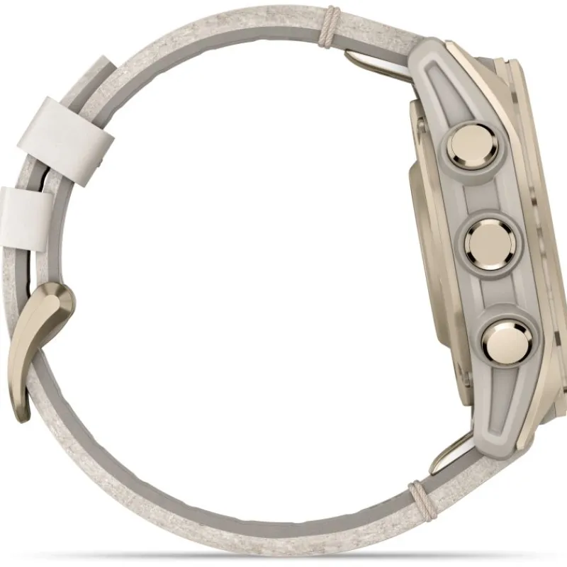 Fenix 8 Amoled 43mm Verre Sapphire lunette Soft Gold bracelet cuir beige crème + silicone gris cendré010-02903-40<Garmin Fashion