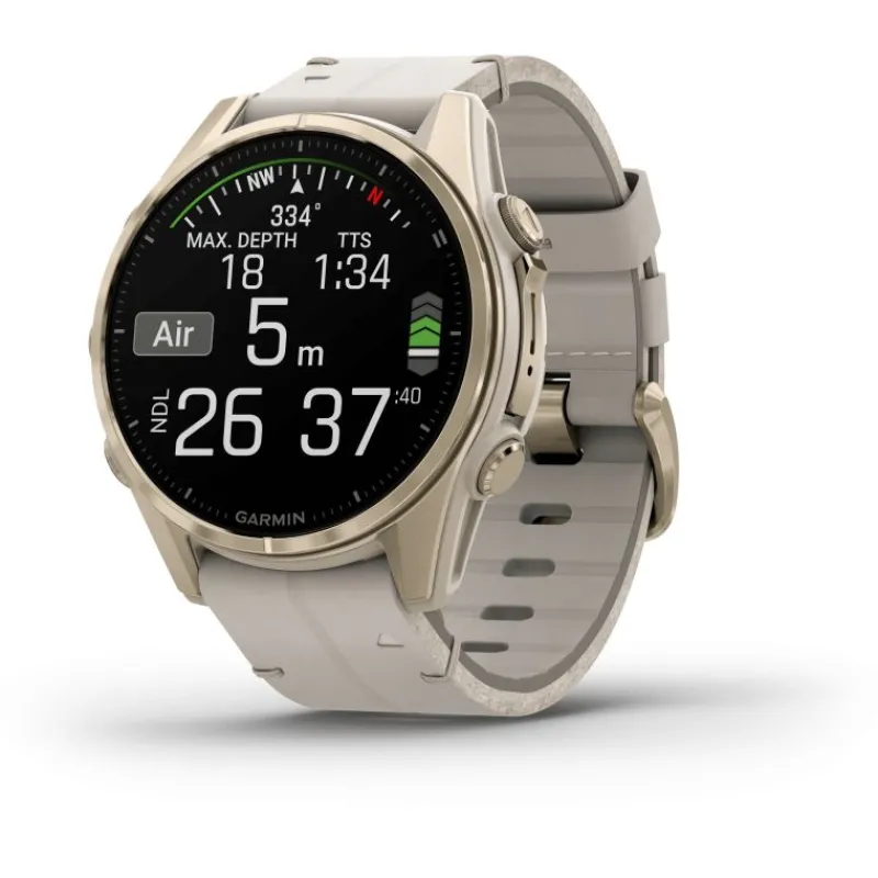 Fenix 8 Amoled 43mm Verre Sapphire lunette Soft Gold bracelet cuir beige crème + silicone gris cendré010-02903-40<Garmin Fashion