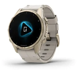 Fenix 8 Amoled 43mm Verre Sapphire lunette Soft Gold bracelet cuir beige crème + silicone gris cendré010-02903-40<Garmin Fashion