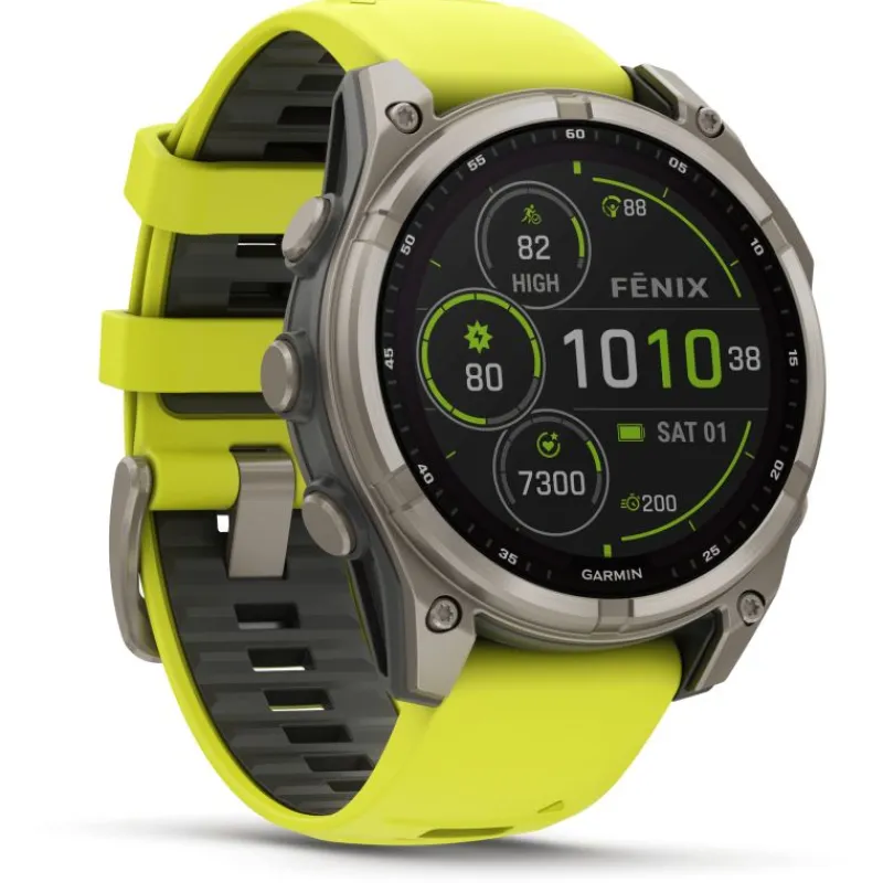 Fenix 8 Solar 47mm Verre Sapphire lunette titane bracelet jaune/graphite010-02906-21<Garmin Best