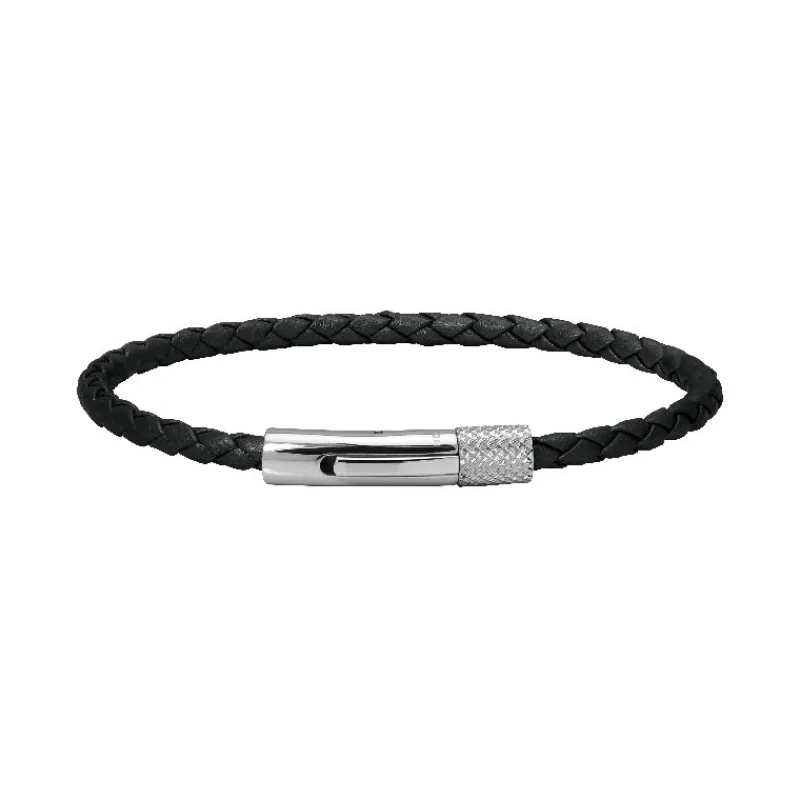 - Bracelet Driver acier lien tressé cuir noir Ø3mmHB1430301<Rochet Fashion