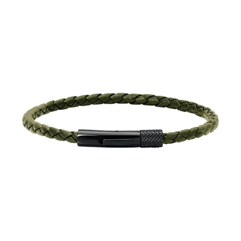 - Bracelet DRIVER cuir kaki fermoir PVD noir Ø3,5mm x 28mmHB1431345A<Rochet Fashion