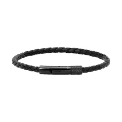- Bracelet Driver PVD noir lien tressé cuir noir Ø3mmHB1431301<Rochet Fashion