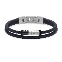 - Bracelet GENTLEMAN Cuir tressé bleu et perles Acier 8mm x 21cmHB8006A<Rochet Clearance
