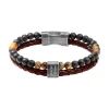 - Bracelet Karma cuir tressé marron / oeil de tigre / agates noires 22cmHB562203<Rochet Best