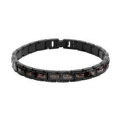 - Bracelet MERCURY Acier PVD Noir et Carbone fil rouge 8mm x 21cmHB4782<Rochet Hot