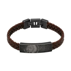 - Bracelet SHAMAN Acier vintage et Cuir tressé Marron 12mm x 21cmHB753A<Rochet Clearance