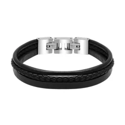 - Bracelet STANFORD cuir Noir et fermoir Acier poli 21cmHB7601A<Rochet Discount