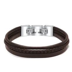 - Bracelet STANFORD Acier poli et cuir Marron 21cmHB7603A<Rochet Outlet