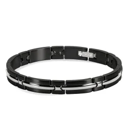 - Bracelet TRINIDAD Bicolore Acier PVD Noir 8mm x 21cmB042281A<Rochet New