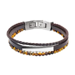 - Bracelet Yale acier et cuir plat marron 5mm, cuir tressé marron 3mmHB6603<Rochet New