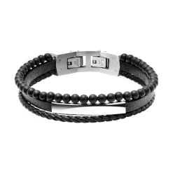 - Bracelet Yale acier et cuir plat noir 5mm, cuir tressé noir 3mmHB6601<Rochet Best