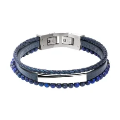 - Bracelet Yale acier et cuir plat bleu 5mm, cuir tressé bleu 3mmHB6612<Rochet Outlet