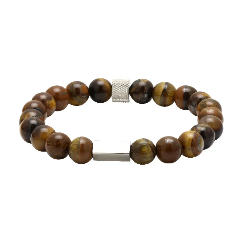 - Bracelet Zen perles Ø8mm quartz oeil de tigre / acier moletéB286003<Rochet Best