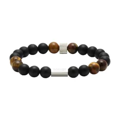 - Bracelet Zen perles Ø8mm agate noires / quartz oeil de tigre / acier moletéB28600103<Rochet Sale