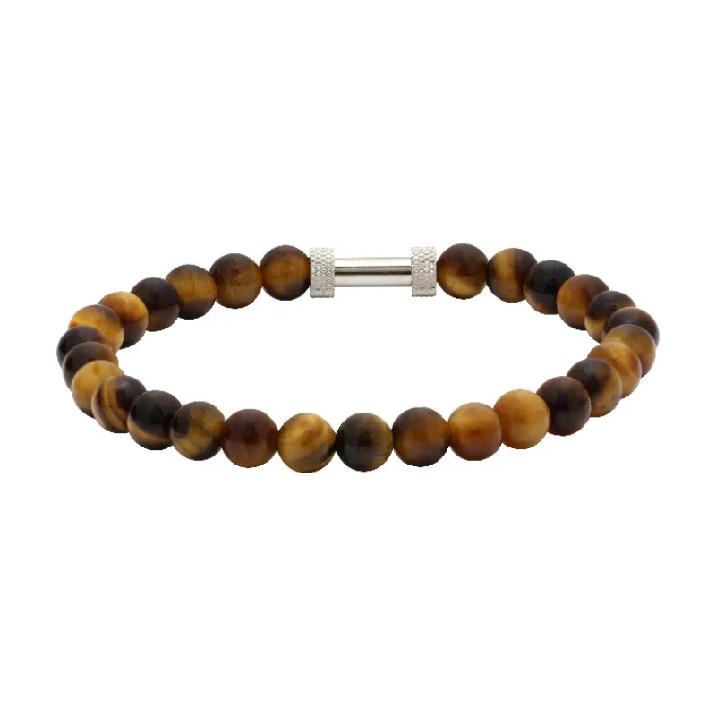 - Bracelet Zen perles Ø6mm quartz oeil de tigre / acier moletéB266003<Rochet New