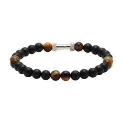 - Bracelet Zen perles Ø6mm agate noires / quartz oeil de tigre / acier moletéB26600103<Rochet Online