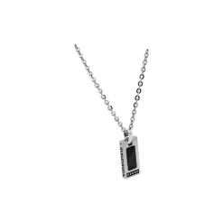 - Pendentif Rock acier bicolore noir 12x25mm et Chaîne Ø3mm 50cmHP1522100<Rochet Discount